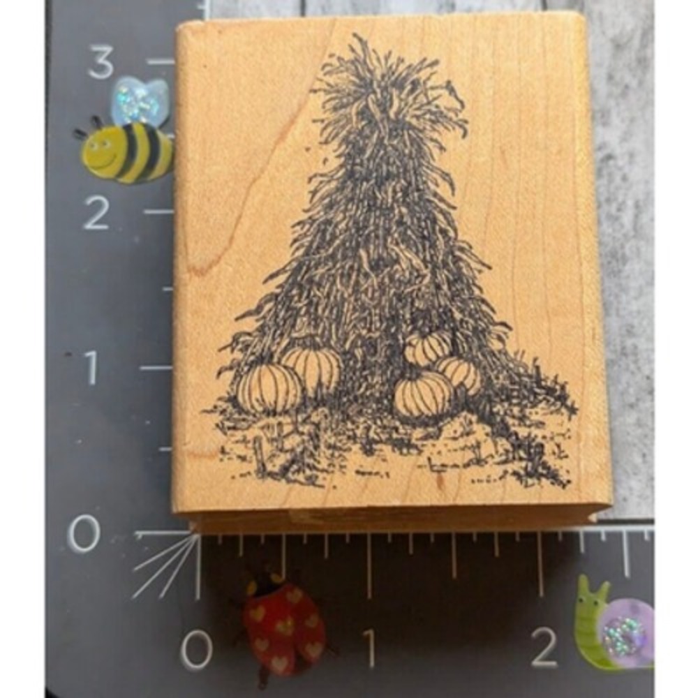 Good Stamps Wheat Pumpkins Harvest Fall Rubber Stamp Wood #F117